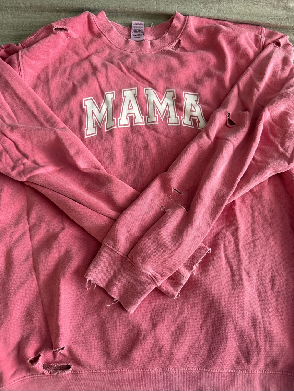 Pink "MAMA" Distressed Crewneck Sweatshirt